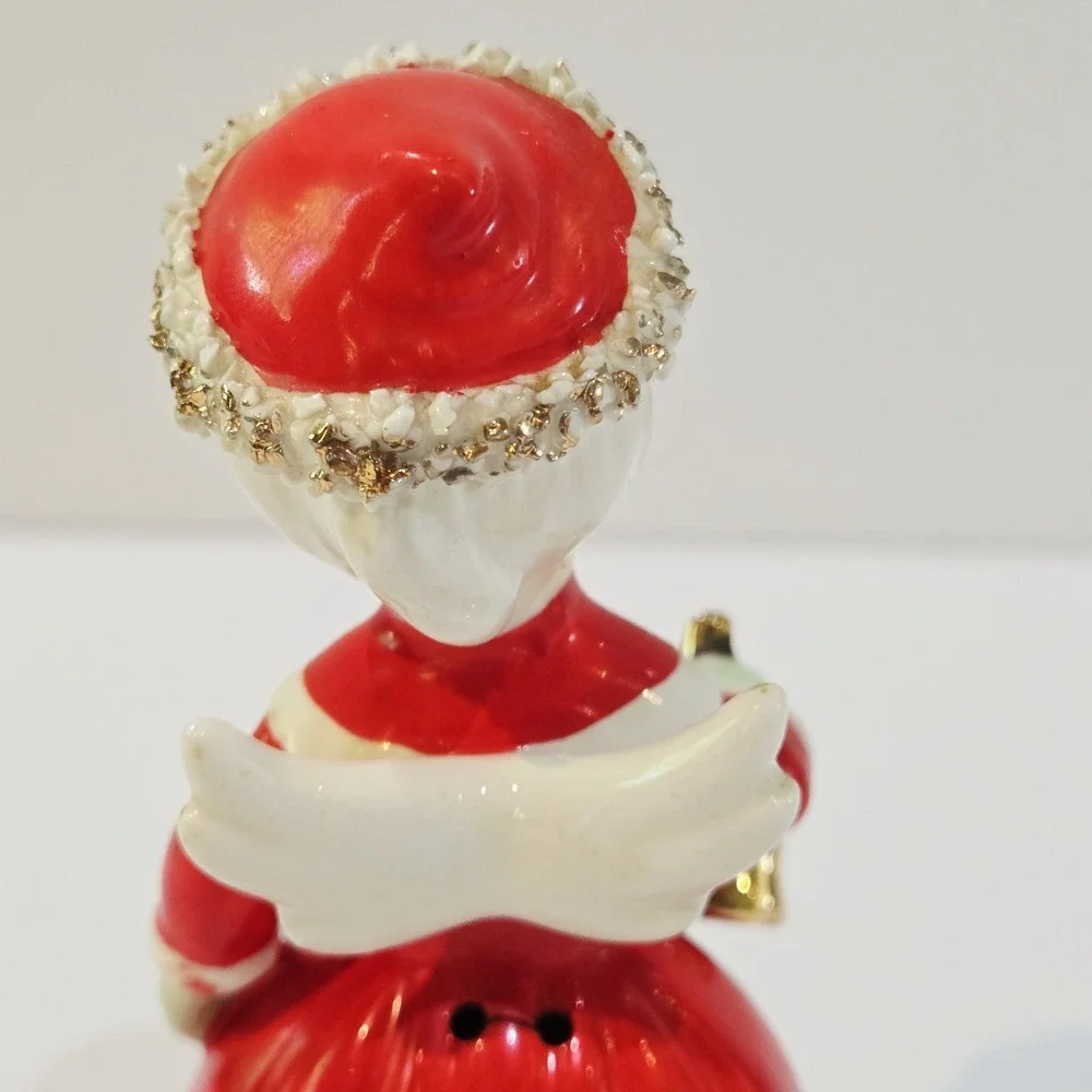 Vintage 1956 NAPCO Spaghetti Trim Christmas Gold Bells Bell Angel Red Dress
